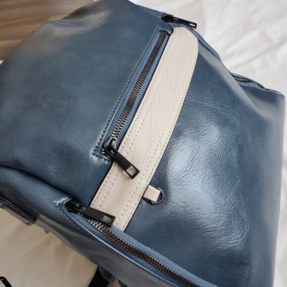Faux Leather Blue Grayish Backpack - Picture 5 of 12